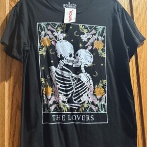 Black Graphic Tee with Skeleton Design